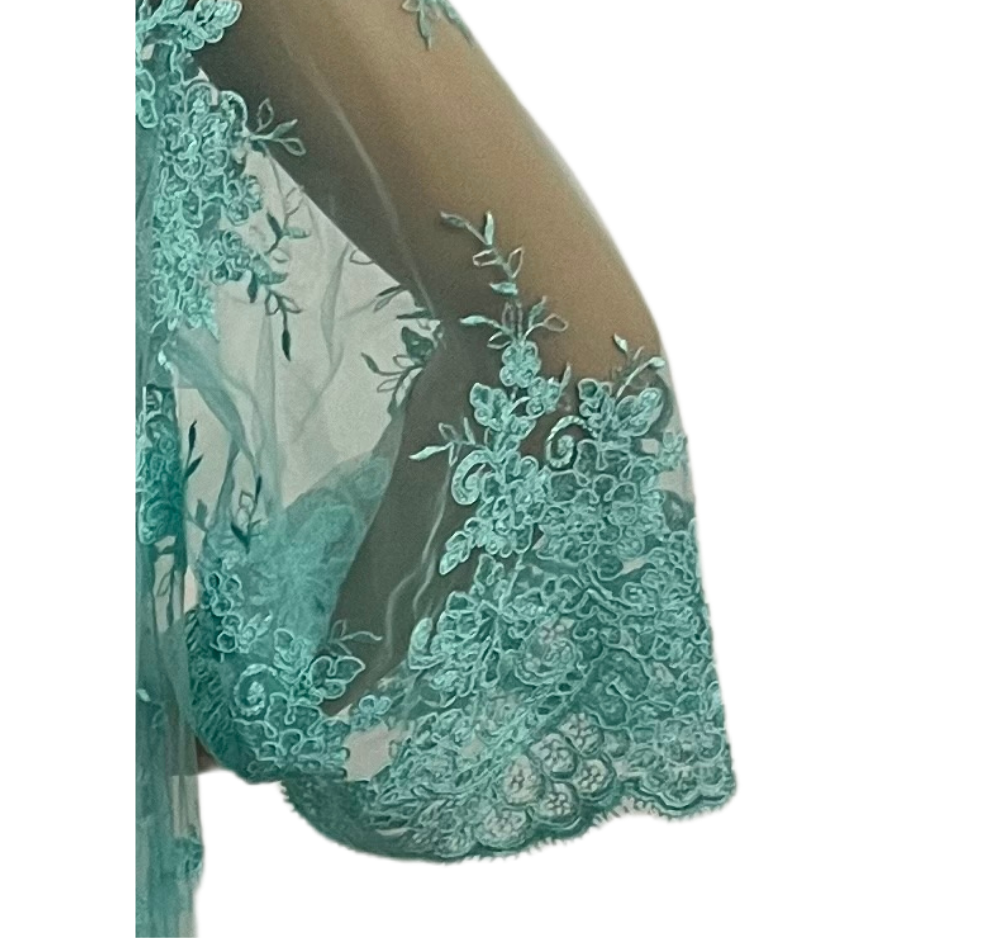 Blue Long Net Hand embroidered Cape with matching Belt