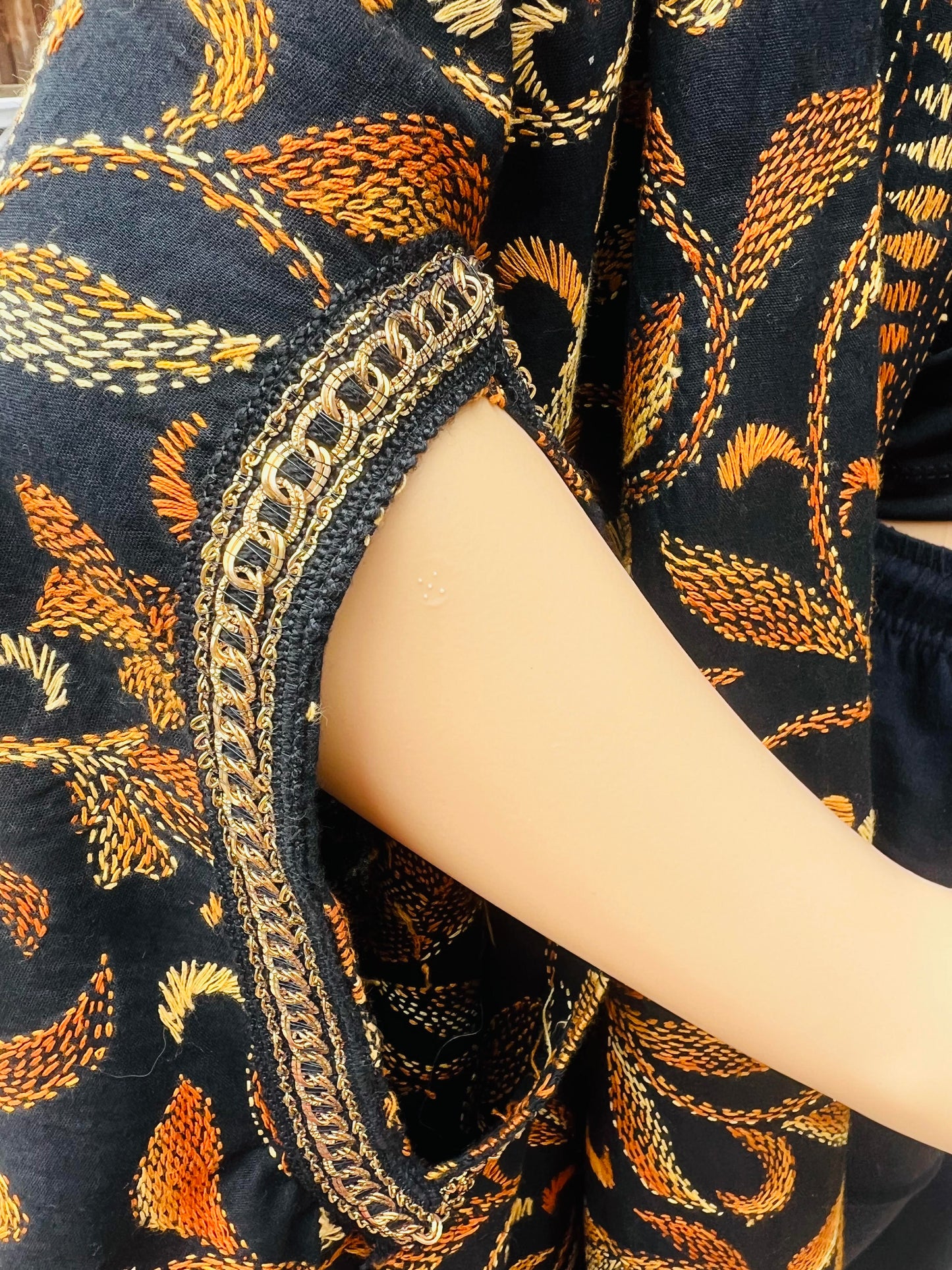 Black Kantha Shrug with Yellow-Orange Detailing