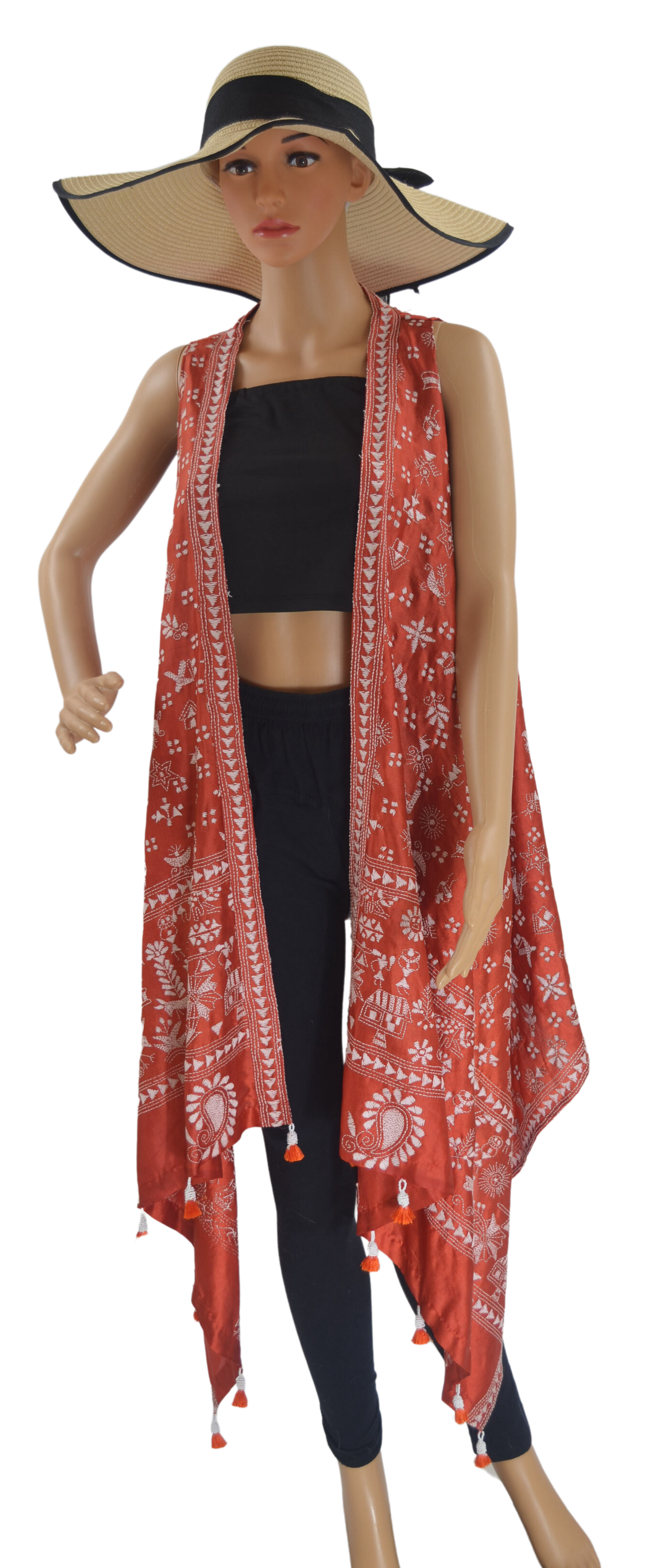 Orange Nakshi Kantha Cape One Size