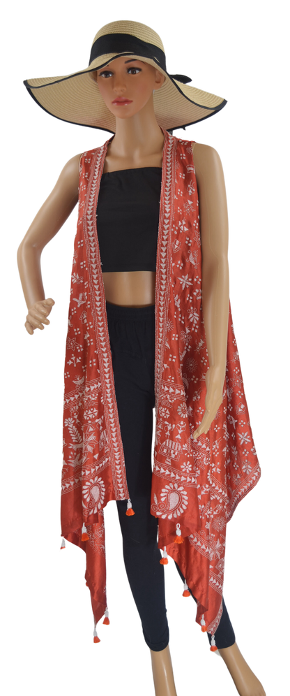 Orange Nakshi Kantha Cape One Size