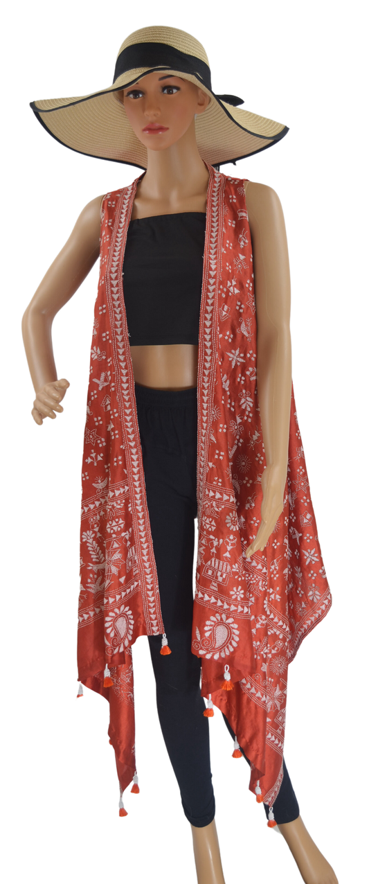 Orange Nakshi Kantha Cape One Size