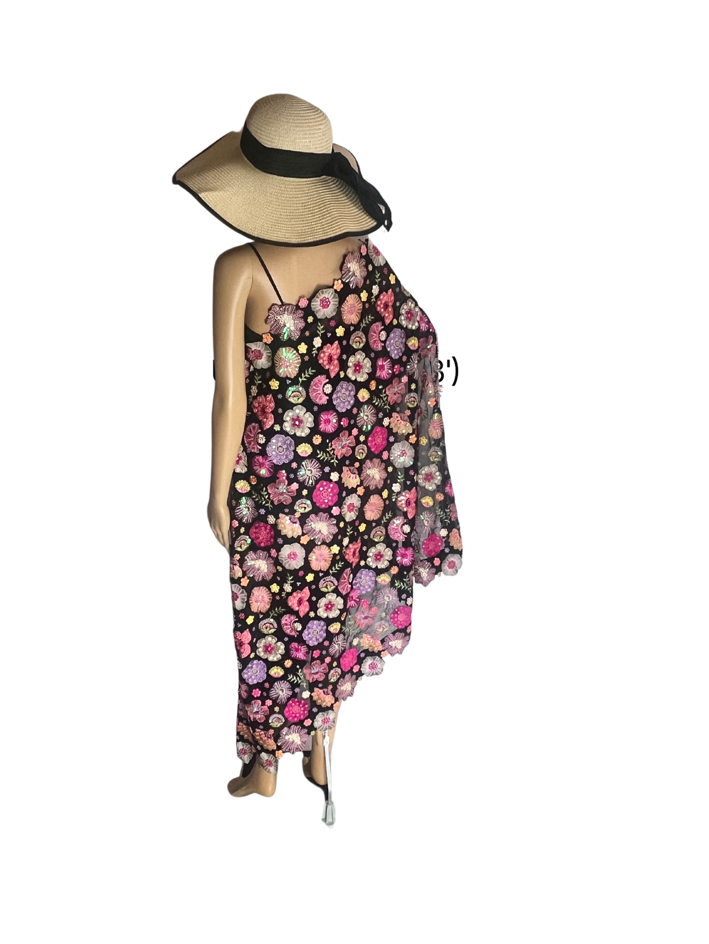 One Shoulder Hand embroidered floral Cape with bag