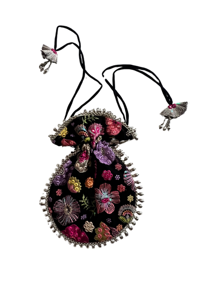 One Shoulder Hand embroidered floral Cape with bag