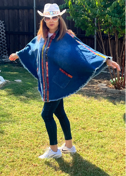 Denim Cape with Kantha detailing