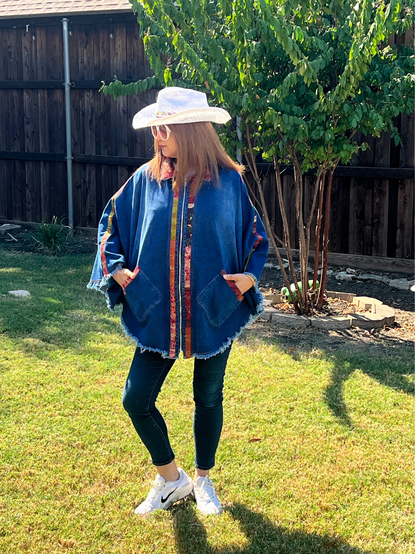 Denim Cape with Kantha detailing