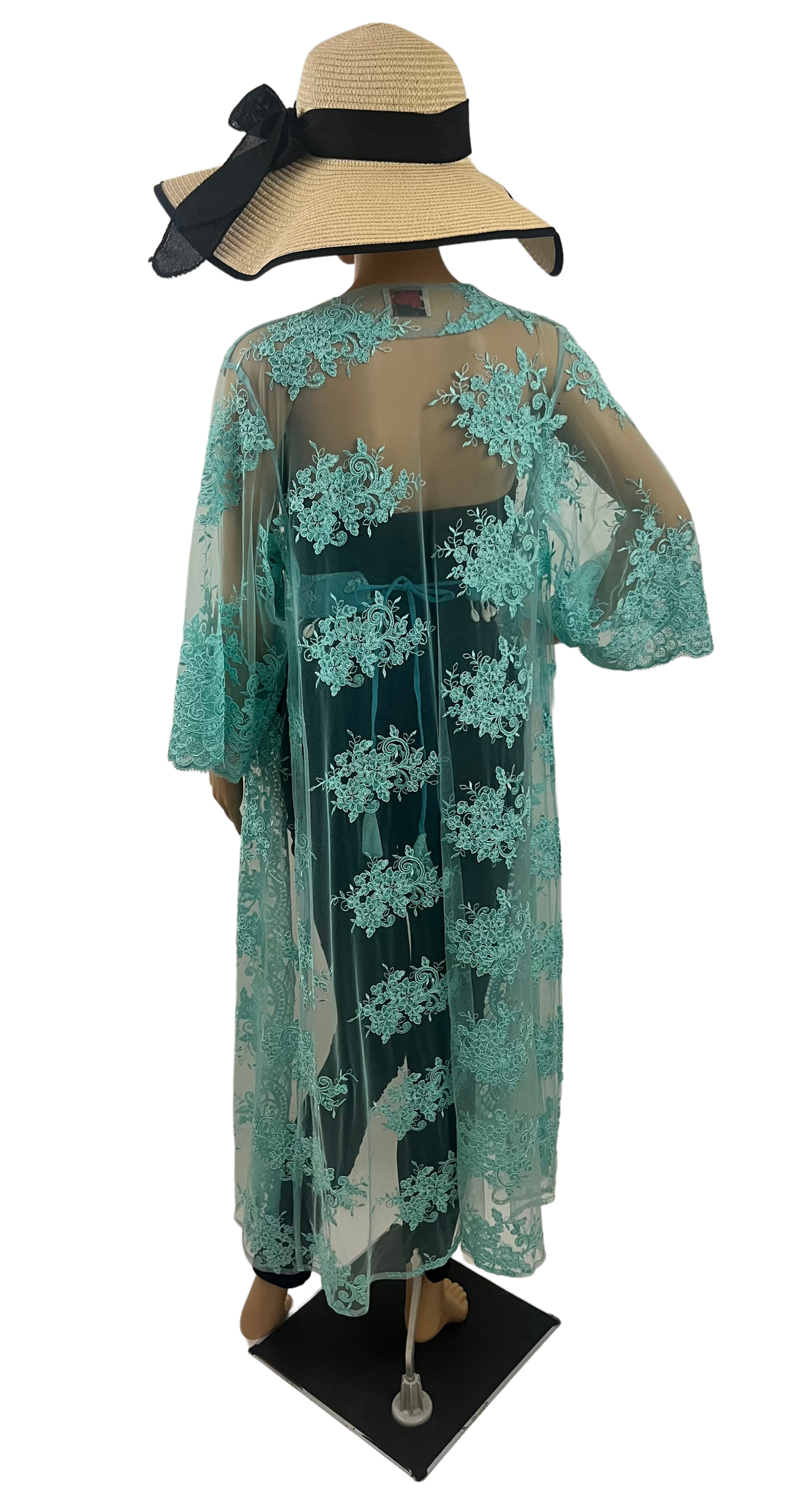 Blue Long Net Hand embroidered  Cape with matching Belt