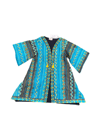 Nakshi Katha Kimono in turquoise and black